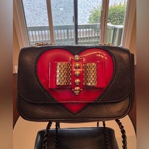 CHRISTIAN LOUBOUTIN Sweet Charity Heart Black Red Patent Mini Crossbody Bag